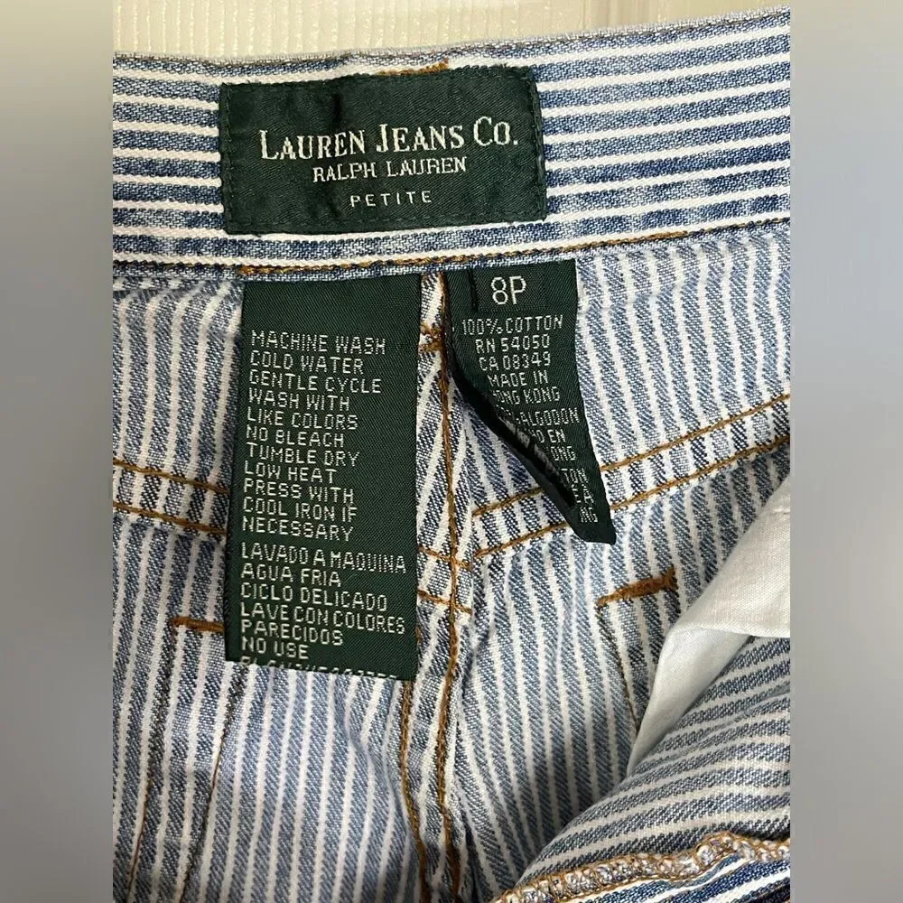Vintage denim and white striped Lauren jeans co Ralph Lauren petite 8